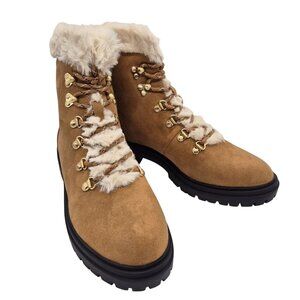J. Crew Women's Faux Fur Winter Hiking Boots Size 10.5 Chestnut Brown Cozy